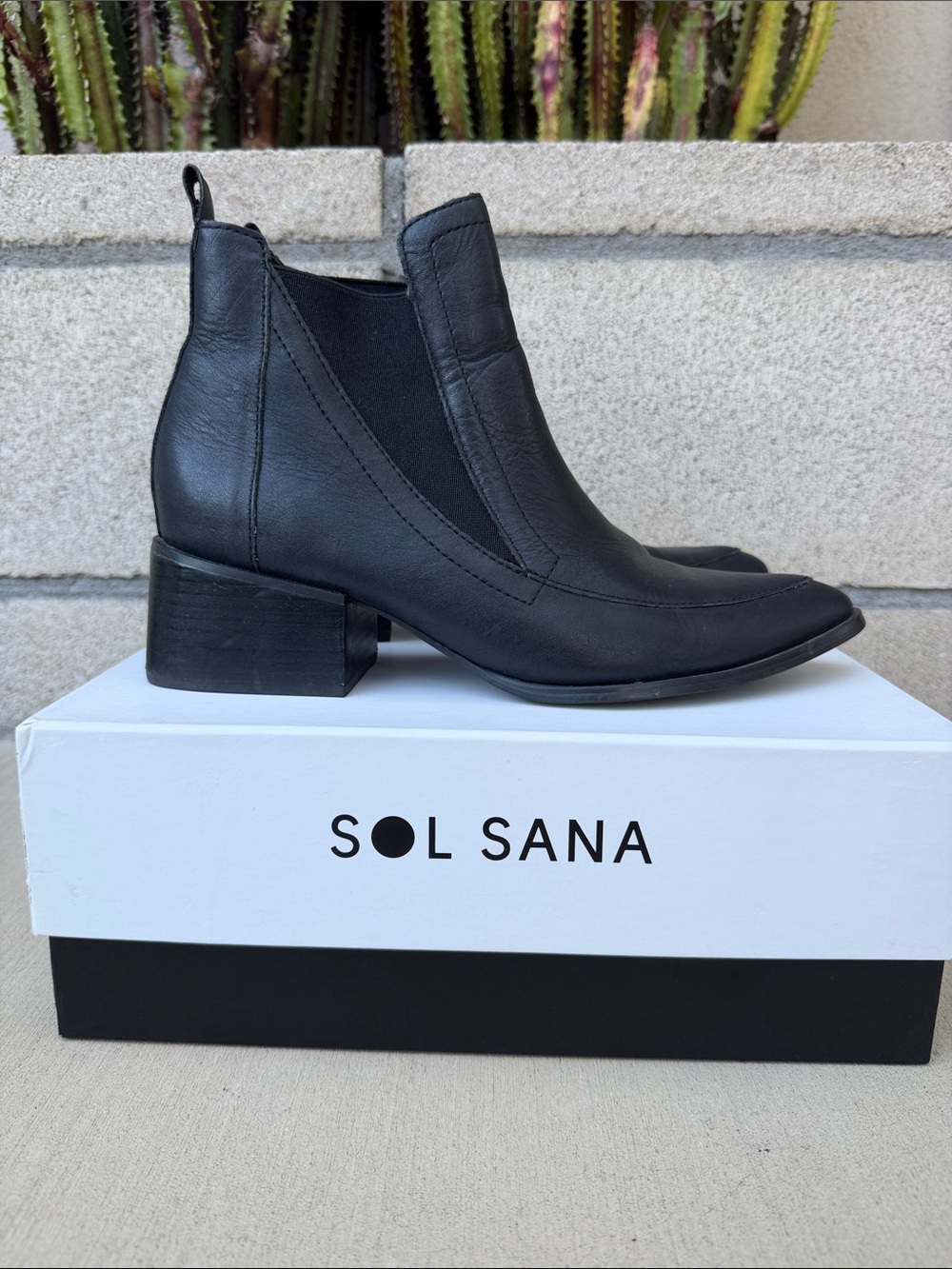 Sol Sana Black Leather Chelsea Block Heel Booties